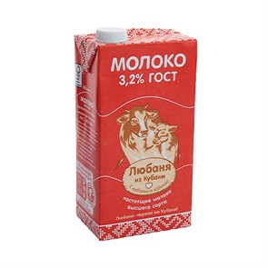 Молоко ультрапастеризованное Любаня из Кубани 3.2% жирности, 1 л 1653